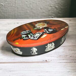 Vintage Oval Floral Tin Container Metal Flowers Collectible with Lid *read*